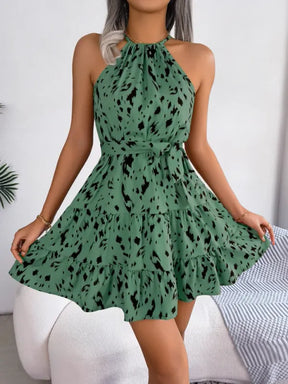 Vestido Halter Leopardo Casual - Decote Tomara-que-Caia