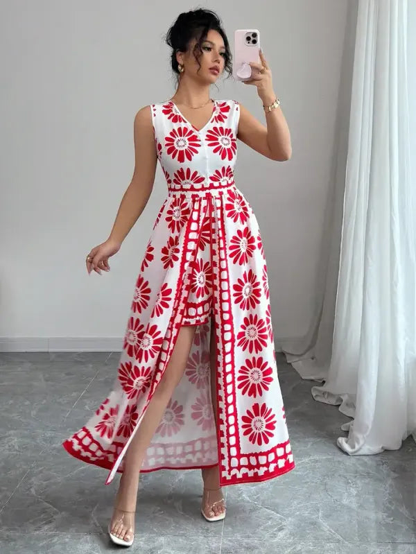 Macacão Feminino 2 em 1 Estampa Retrô — Moda Praia Elegante