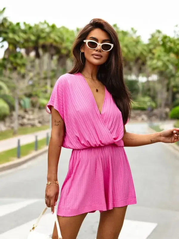 Macacão Feminino Elegante Decote V Manga Curta