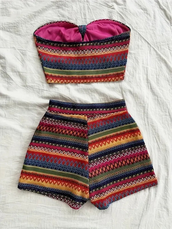 Conjunto Feminino Corset e Shorts Cintura Alta Texturizado