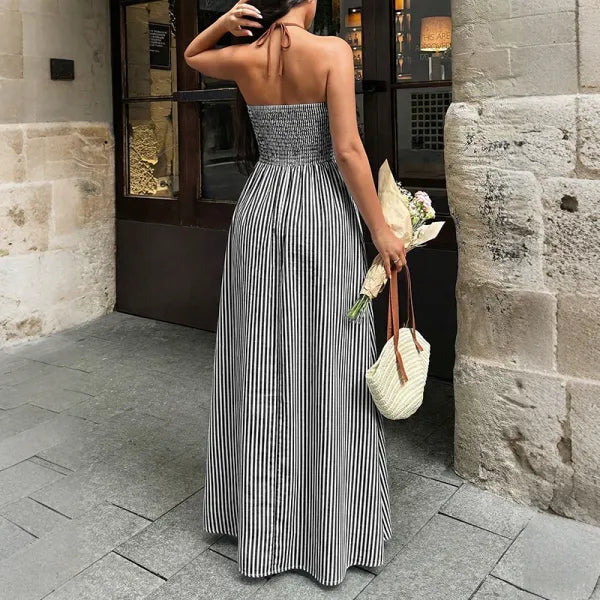 Vestido Longo Listrado Viscose Premium | Resort Chic