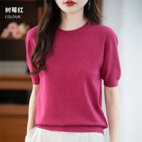 Camisola Lã Pura Manga Curta Feminina | Elegância e Conforto