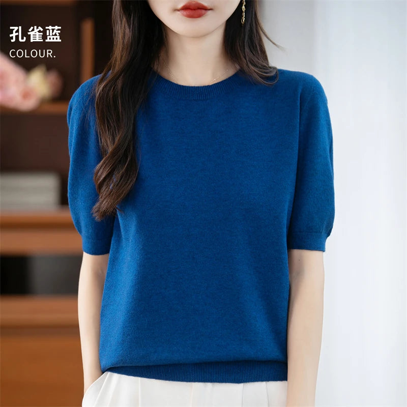Camisola Lã Pura Manga Curta Feminina | Elegância e Conforto