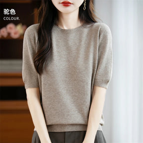 Camisola Lã Pura Manga Curta Feminina | Elegância e Conforto