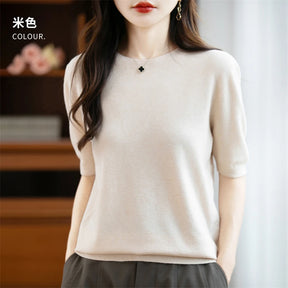 Camisola Lã Pura Manga Curta Feminina | Elegância e Conforto