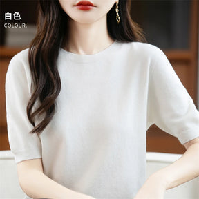 Camisola Lã Pura Manga Curta Feminina | Elegância e Conforto