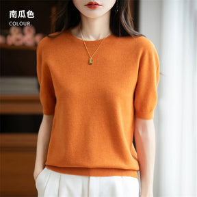 Camisola Lã Pura Manga Curta Feminina | Elegância e Conforto