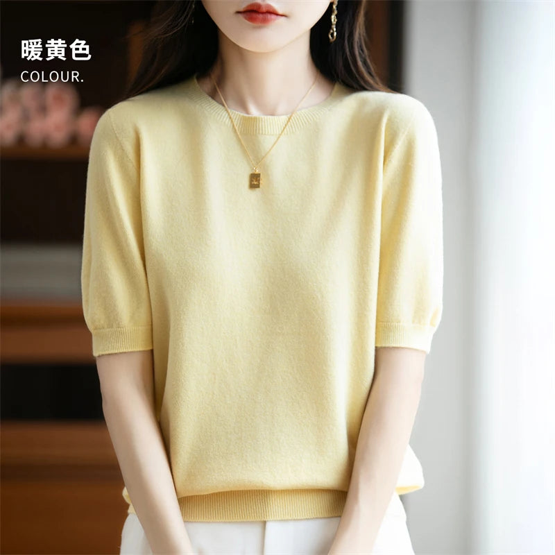 Camisola Lã Pura Manga Curta Feminina | Elegância e Conforto
