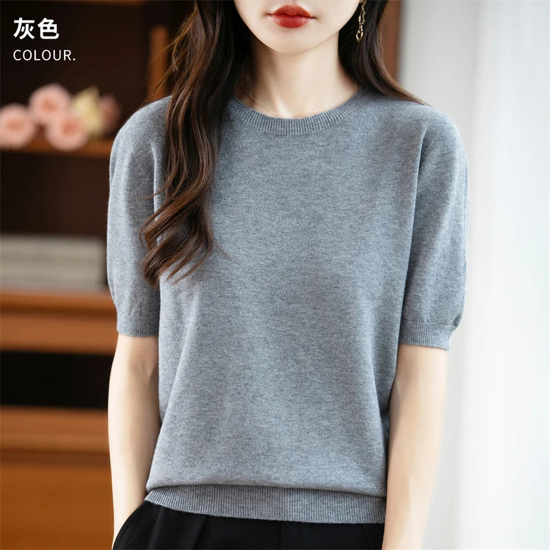 Camisola Lã Pura Manga Curta Feminina | Elegância e Conforto