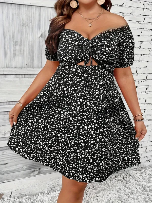 Vestido Floral Plus Size Decote Ombro