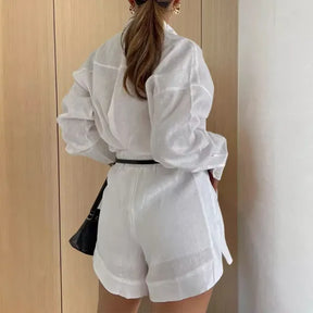 Conjunto Feminino 2 Peças Camisa + Shorts Casual Elegante