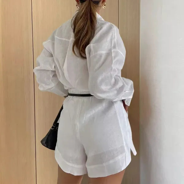 Conjunto Feminino 2 Peças Camisa + Shorts Casual Elegante