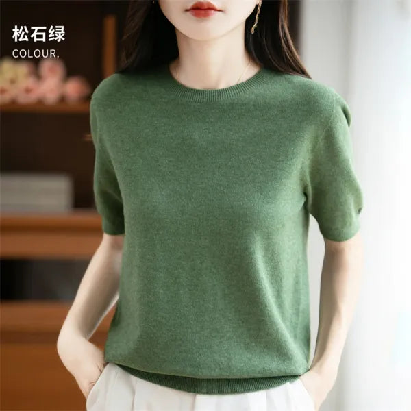 Camisola Lã Pura Manga Curta Feminina | Elegância e Conforto