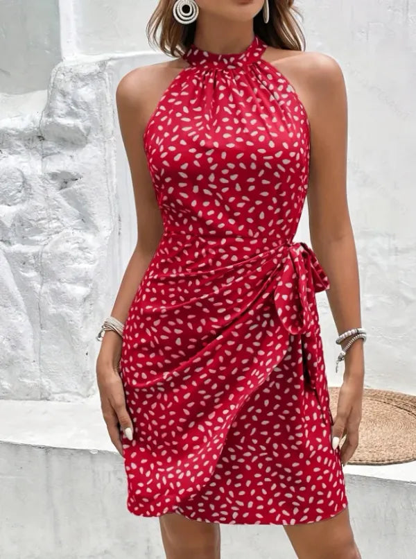 Vestido Halter Vermelho Elegante | Caimento Fluido