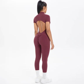 Macacão Fitness Feminino Costas Abertas Scrunch e Zíper