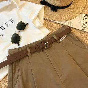 Shorts Feminino Perna Larga Algodão Casual Elegante