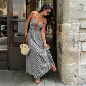 Vestido Longo Listrado Viscose Premium | Resort Chic
