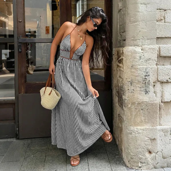 Vestido Longo Listrado Viscose Premium | Resort Chic