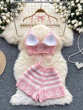 Conjunto Praia Feminino 2 Peças — Top Halter + Shorts