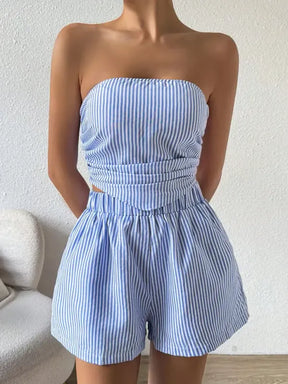Conjunto Feminino Top Cropped Azul com Calça Wide Leg