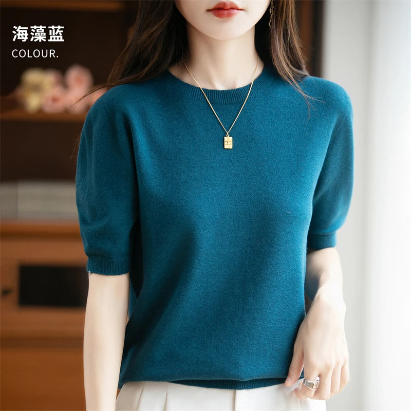 Camisola Lã Pura Manga Curta Feminina | Elegância e Conforto