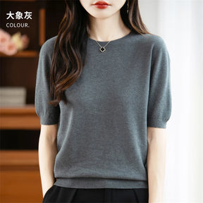 Camisola Lã Pura Manga Curta Feminina | Elegância e Conforto