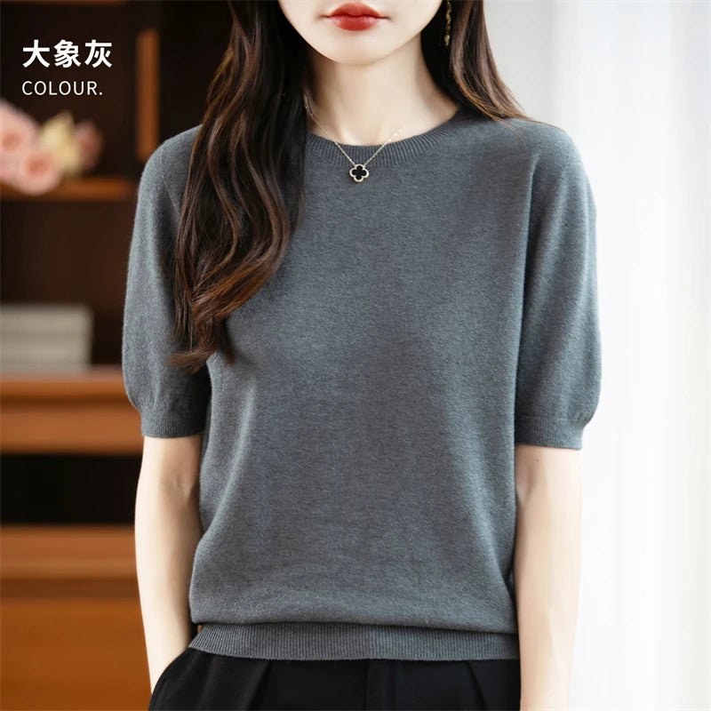 Camisola Lã Pura Manga Curta Feminina | Elegância e Conforto