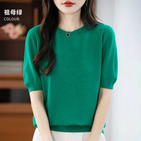 Camisola Lã Pura Manga Curta Feminina | Elegância e Conforto