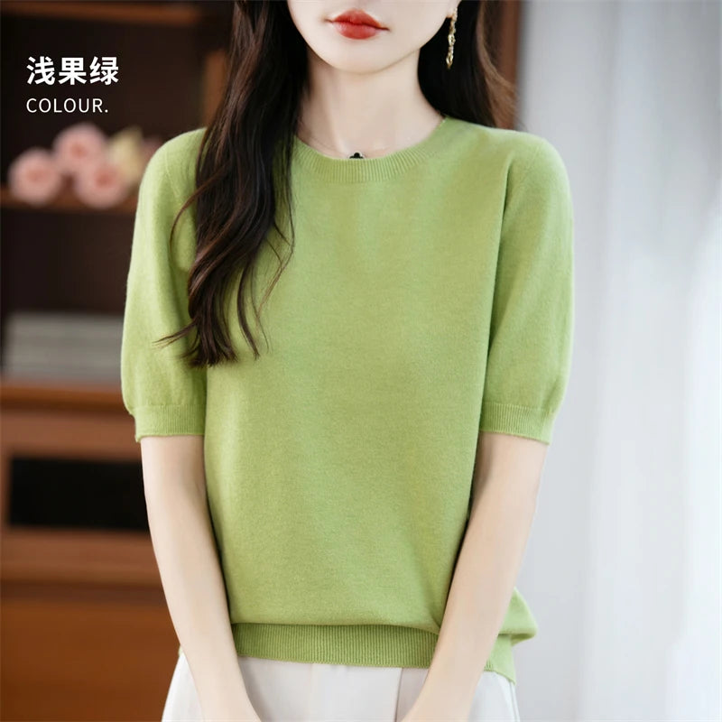 Camisola Lã Pura Manga Curta Feminina | Elegância e Conforto