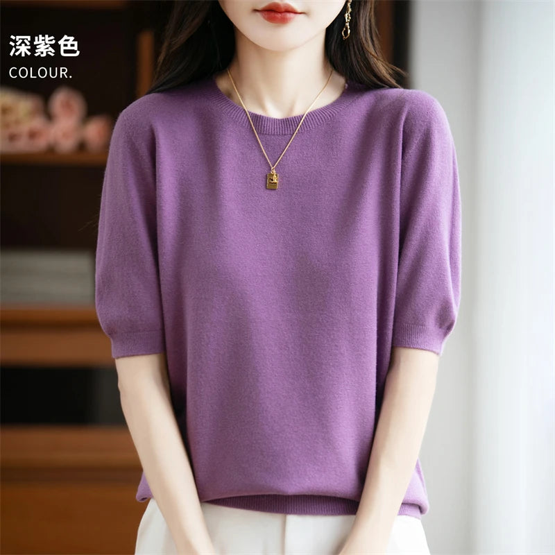 Camisola Lã Pura Manga Curta Feminina | Elegância e Conforto