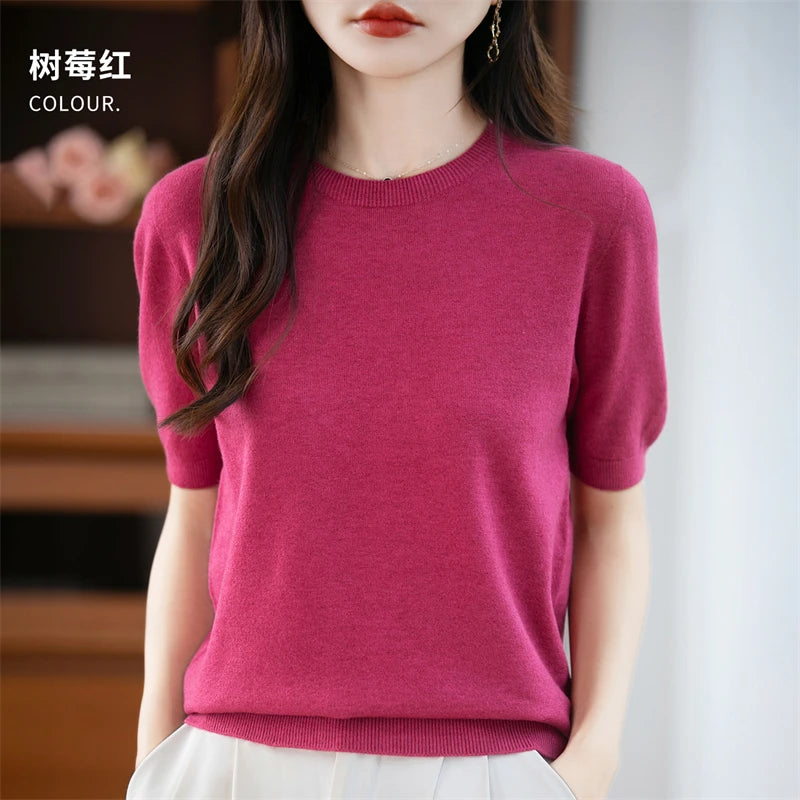 Camisola Lã Pura Manga Curta Feminina | Elegância e Conforto