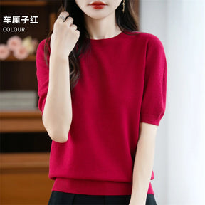 Camisola Lã Pura Manga Curta Feminina | Elegância e Conforto