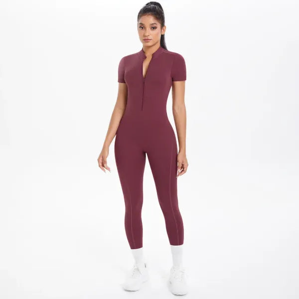 Macacão Fitness Feminino Costas Abertas Scrunch e Zíper