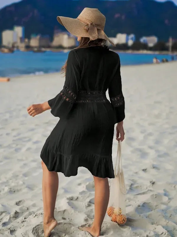 Saída de Praia Cardigã com Franjas e Pompons