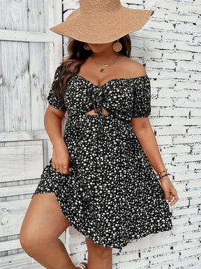 Vestido Floral Plus Size Decote Ombro