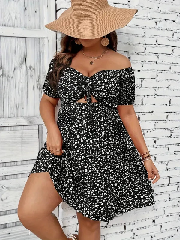 Vestido Floral Plus Size Decote Ombro