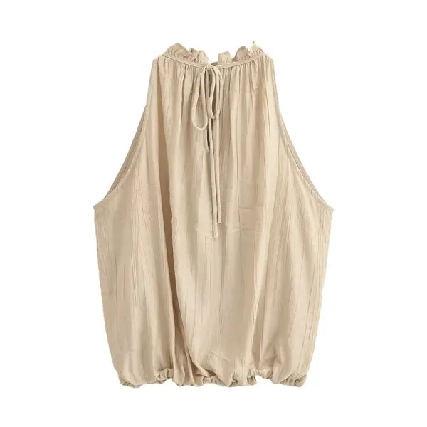 Conjunto Feminino Verão 2026 - Colete Cáqui com Miçangas