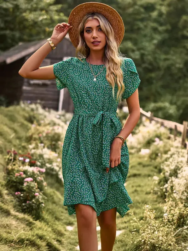 Vestido Floral Cintura Alta Feminino — Casual Verão Premium