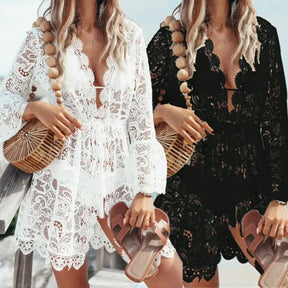 Saída de Praia Crochê Renda Decote V — Moda Praia