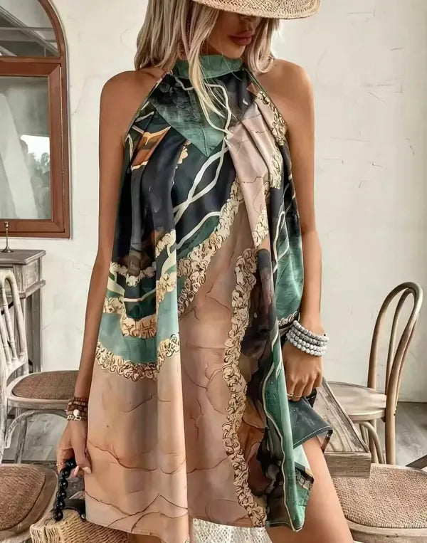Vestido Mini Listrado Sem Mangas — Caimento Fluido Premium