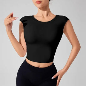 Camiseta Fitness Feminina Costas Abertas com Suporte