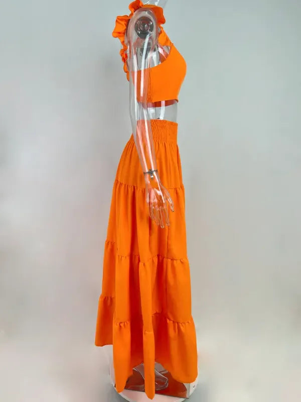 Conjunto Feminino Duas Peças Cropped e Saia — Verão Elegante