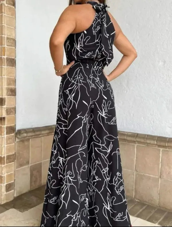 Macacão Feminino Perna Larga Estampa Abstrata Verão