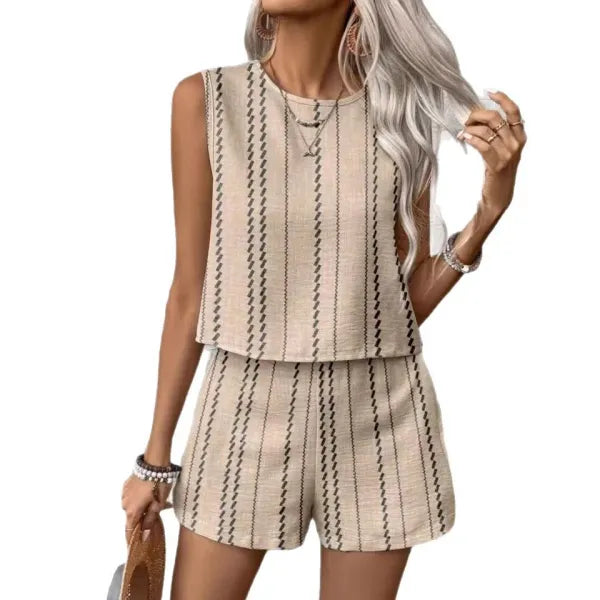 Conjunto Colete e Shorts Listrado Verão 2025 | Moda Casual