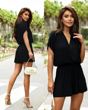 Macacão Feminino Elegante Decote V Manga Curta