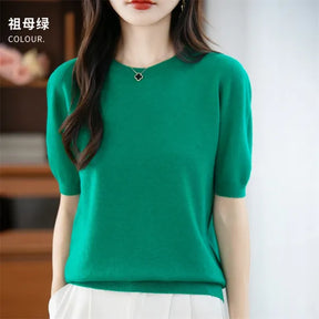 Camisola Lã Pura Manga Curta Feminina | Elegância e Conforto
