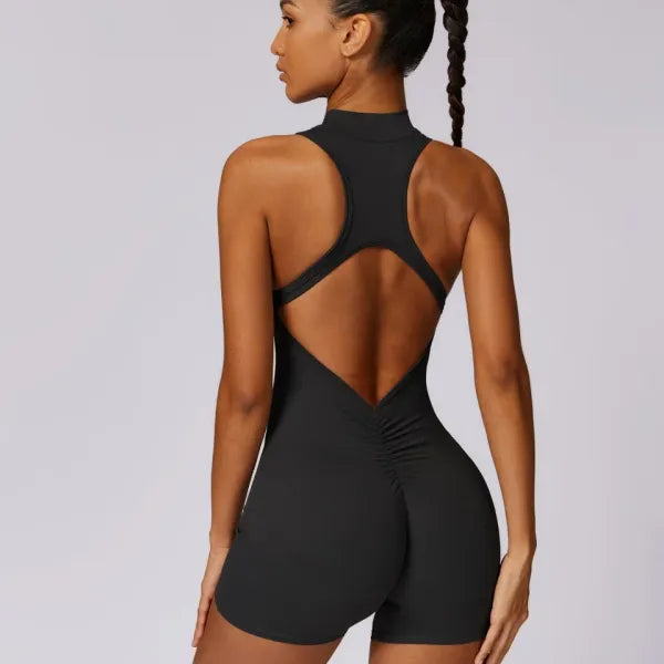 Macacão Fitness Feminino Scrunch Zíper Costas Abertas