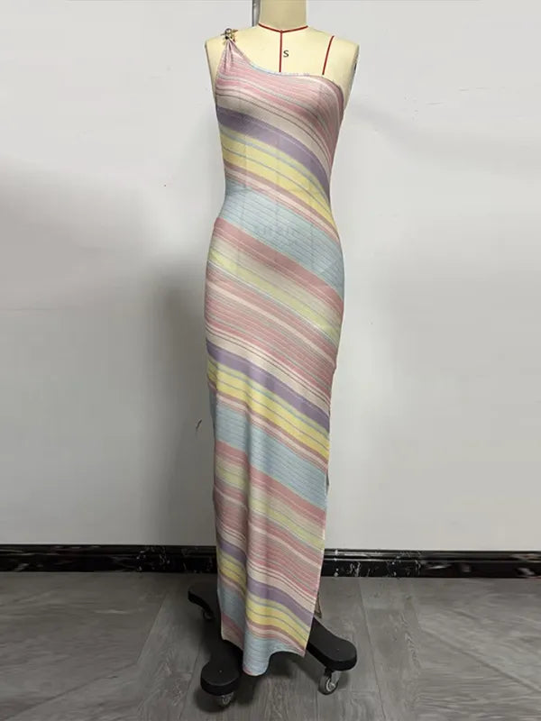 Vestido Longo Um Ombro Estampado Resort Chic Verão