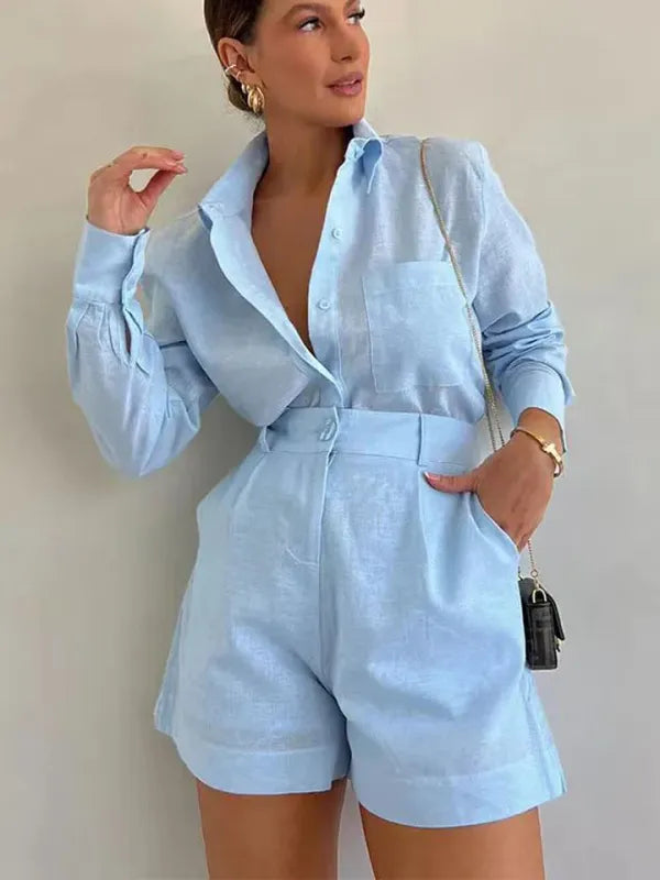 Conjunto Feminino 2 Peças Camisa + Shorts Casual Elegante