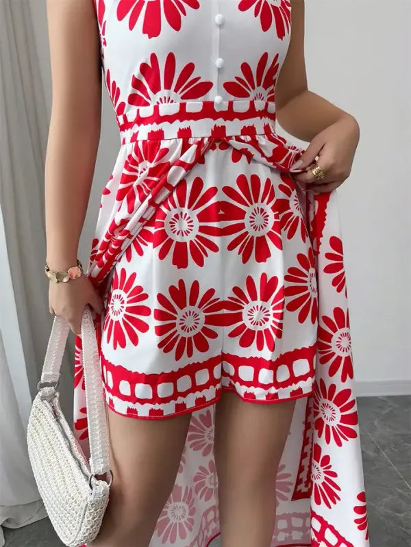 Macacão Feminino 2 em 1 Estampa Retrô — Moda Praia Elegante